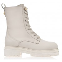 Sante off white δερμάτινο μποτάκι με κορδόνια και χρυσά διακοσμητικά 23-414